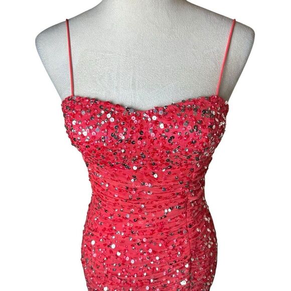Cache Pink Sequin Gown 0 | Ruched Formal Evening Dress Prom Pageant Glam Sparkle - Picture 4 of 8
